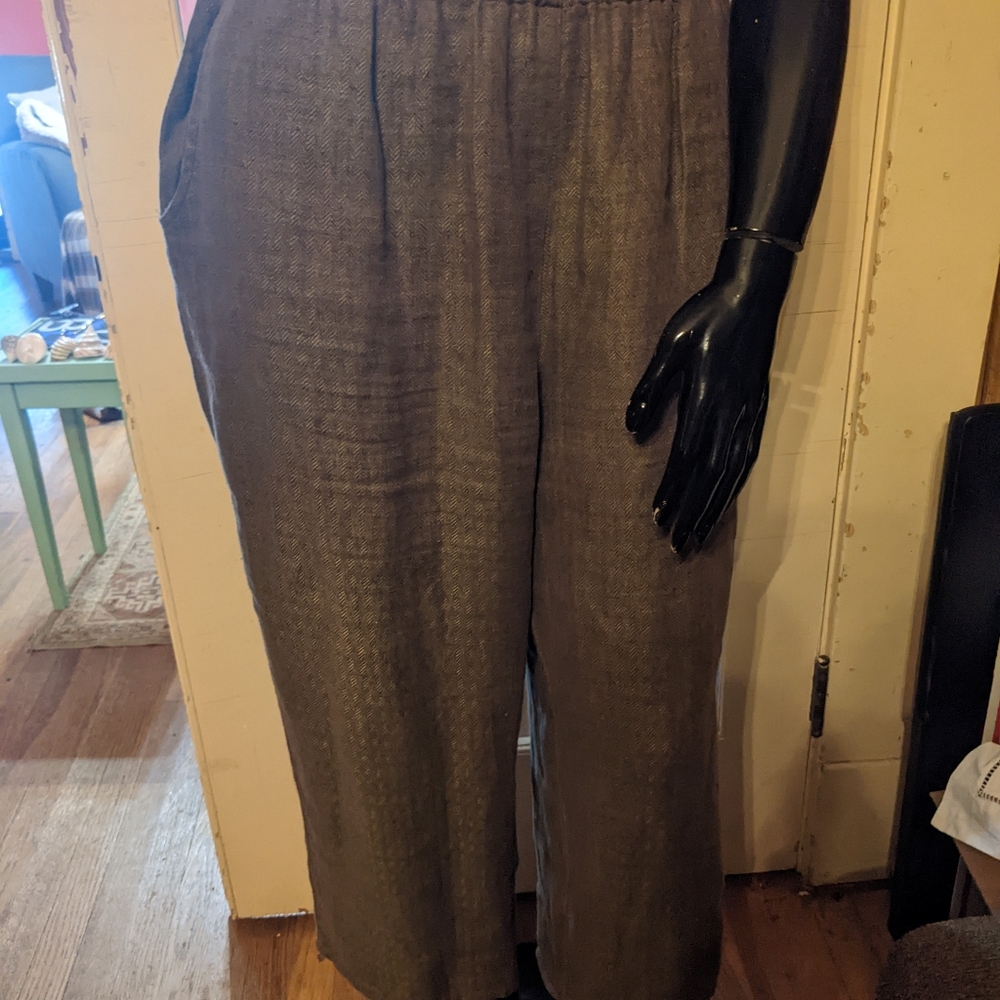 Flax Herringbone Pattern Pants Suit - image 5